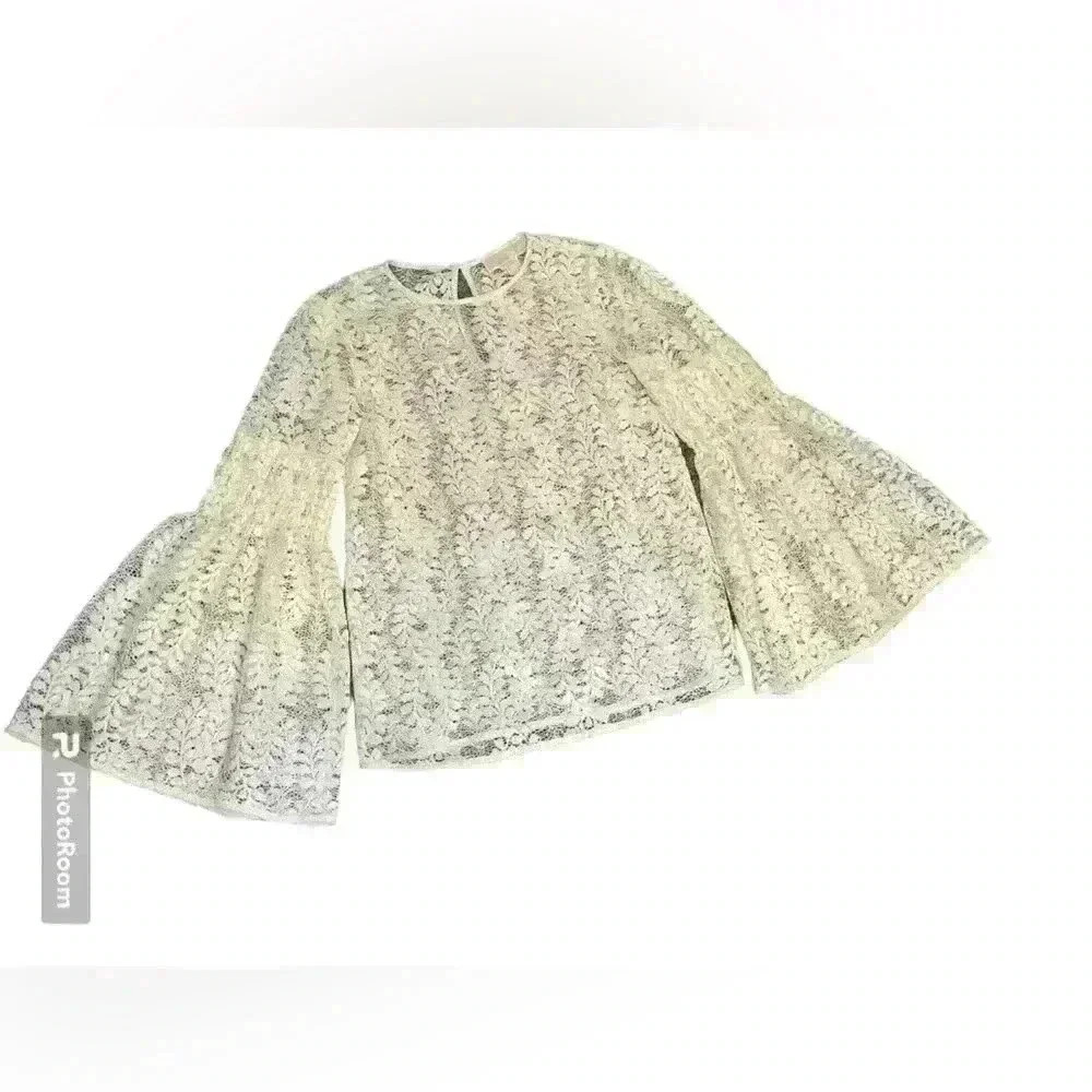 Michael Kors Lace Long Bell Sleeve Top Color Cream/Off White Size XXS